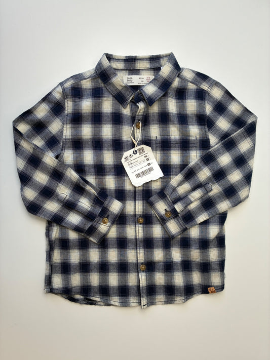 Zara Shirt - Blue Plaid Flannel Button Up | size 2T/3T