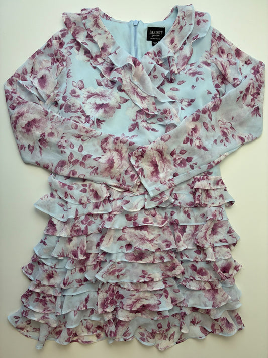 Bardot Junior Dress - Blue Floral Chiffon Ruffles | size 10