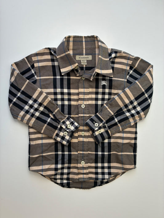 Burberry Shirt - Brown 100% Cotton Plaid Button Up | size 2T