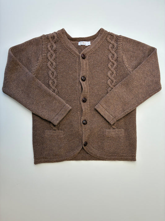 Coco Blanc Sweater - Brown Cable Knit Cardigan | size 5T