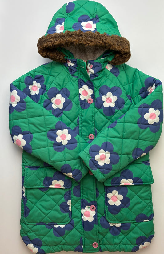 Boden Coat - Green Floral Quilted Puffer | size 7/8