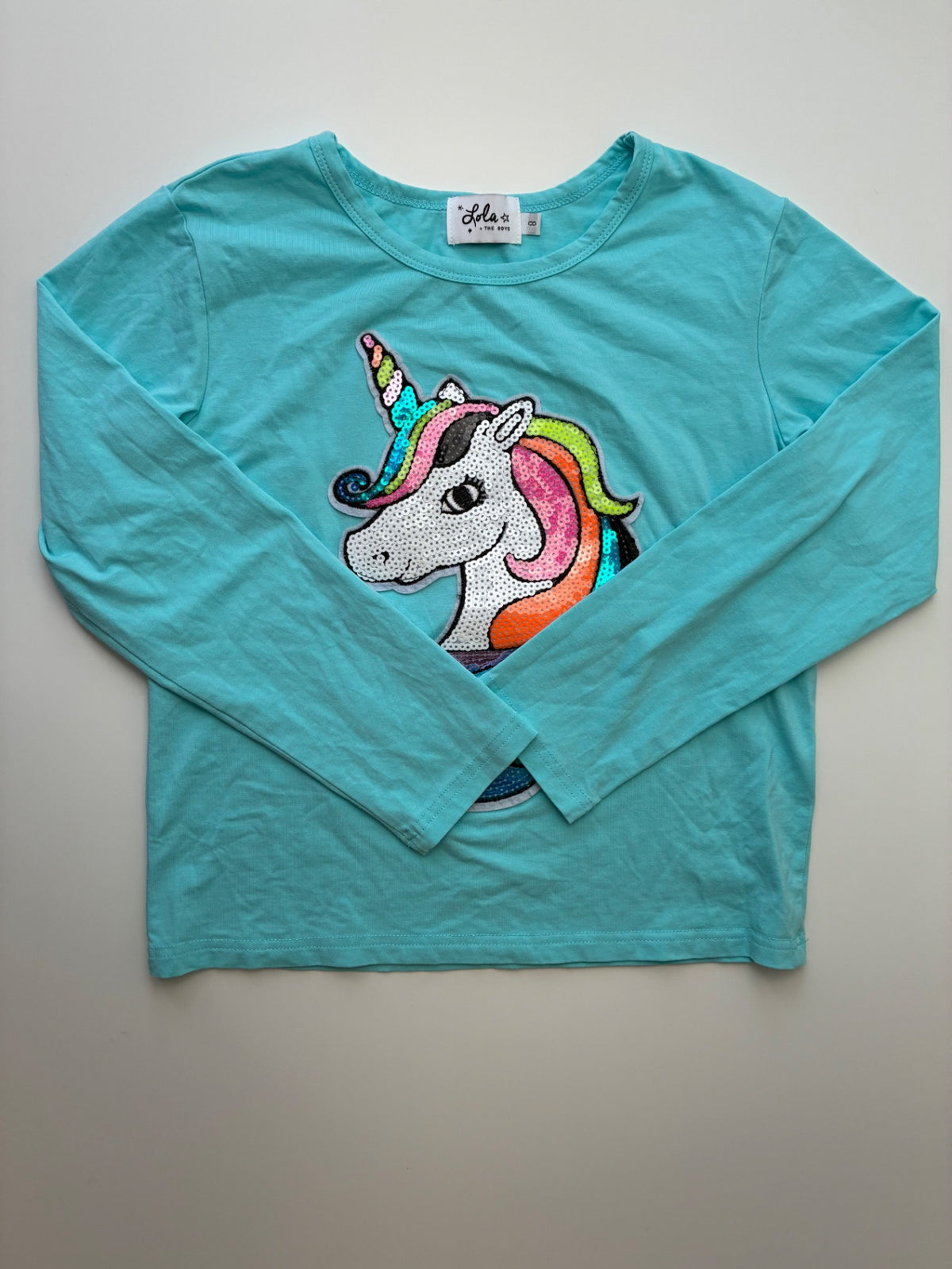 Lola & The Boys Long Sleeve T-Shirt - Blue Sequin Unicorn | size 8