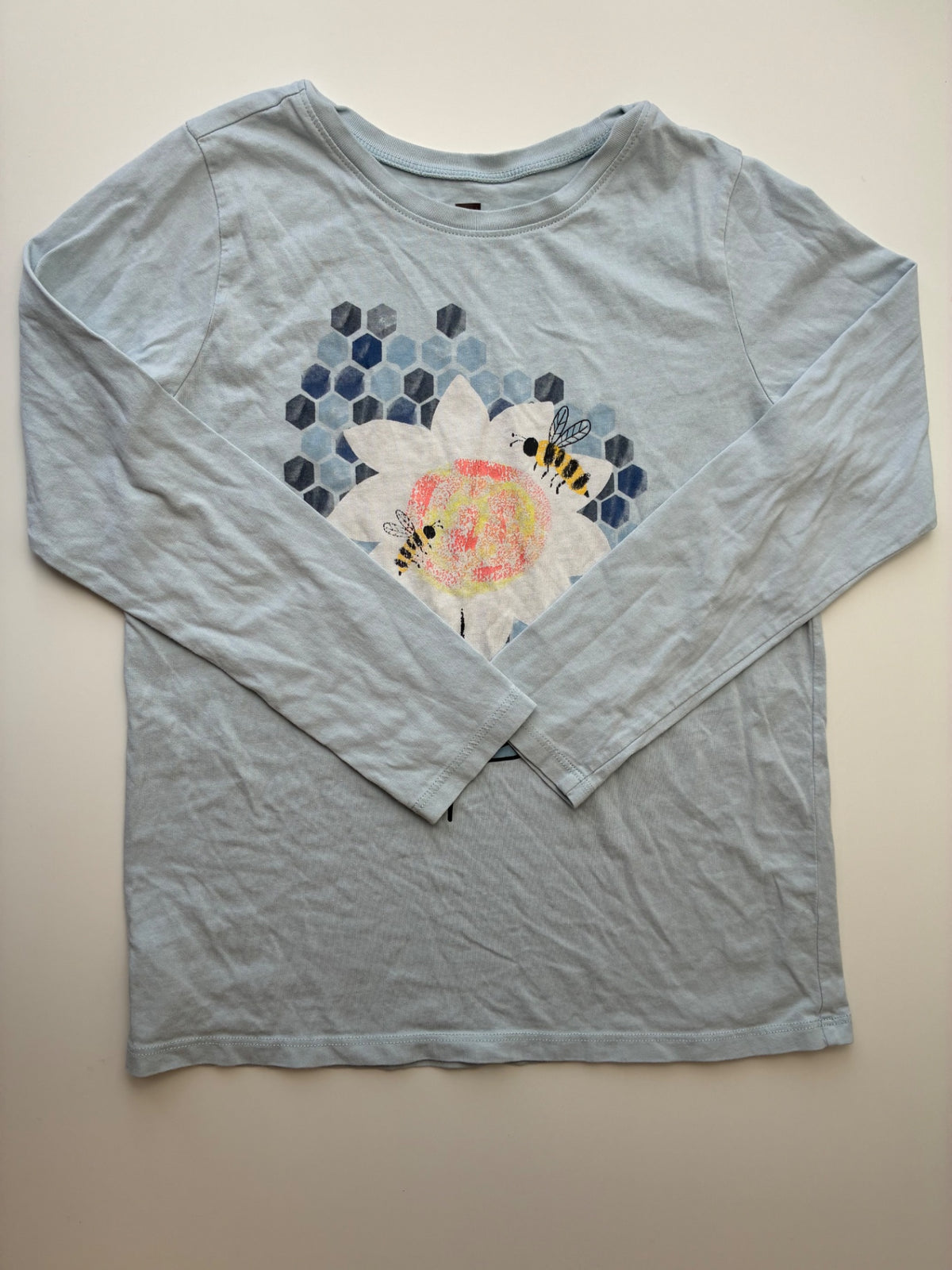 Tea Long Sleeve T-Shirt - Blue Bee + Honeycomb | size 10