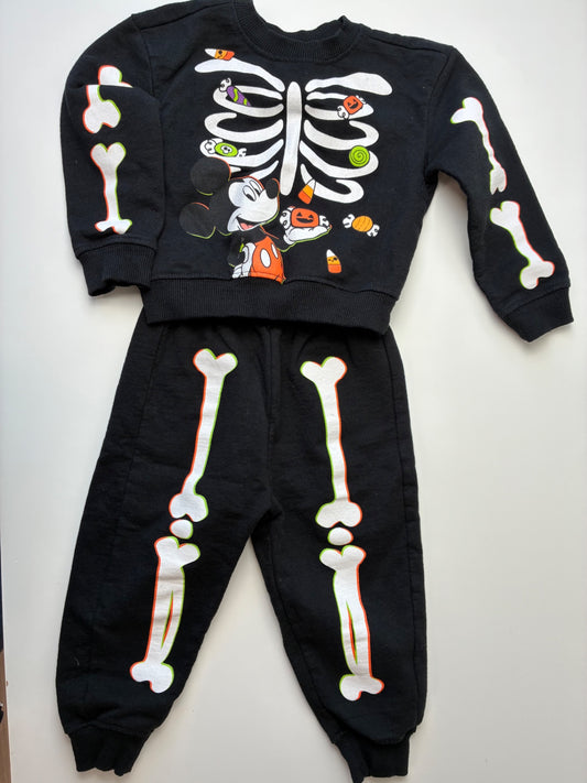 Disney 2 Piece Ensemble - Black Mickey Skeleton Sweatsuit | size 18 Months