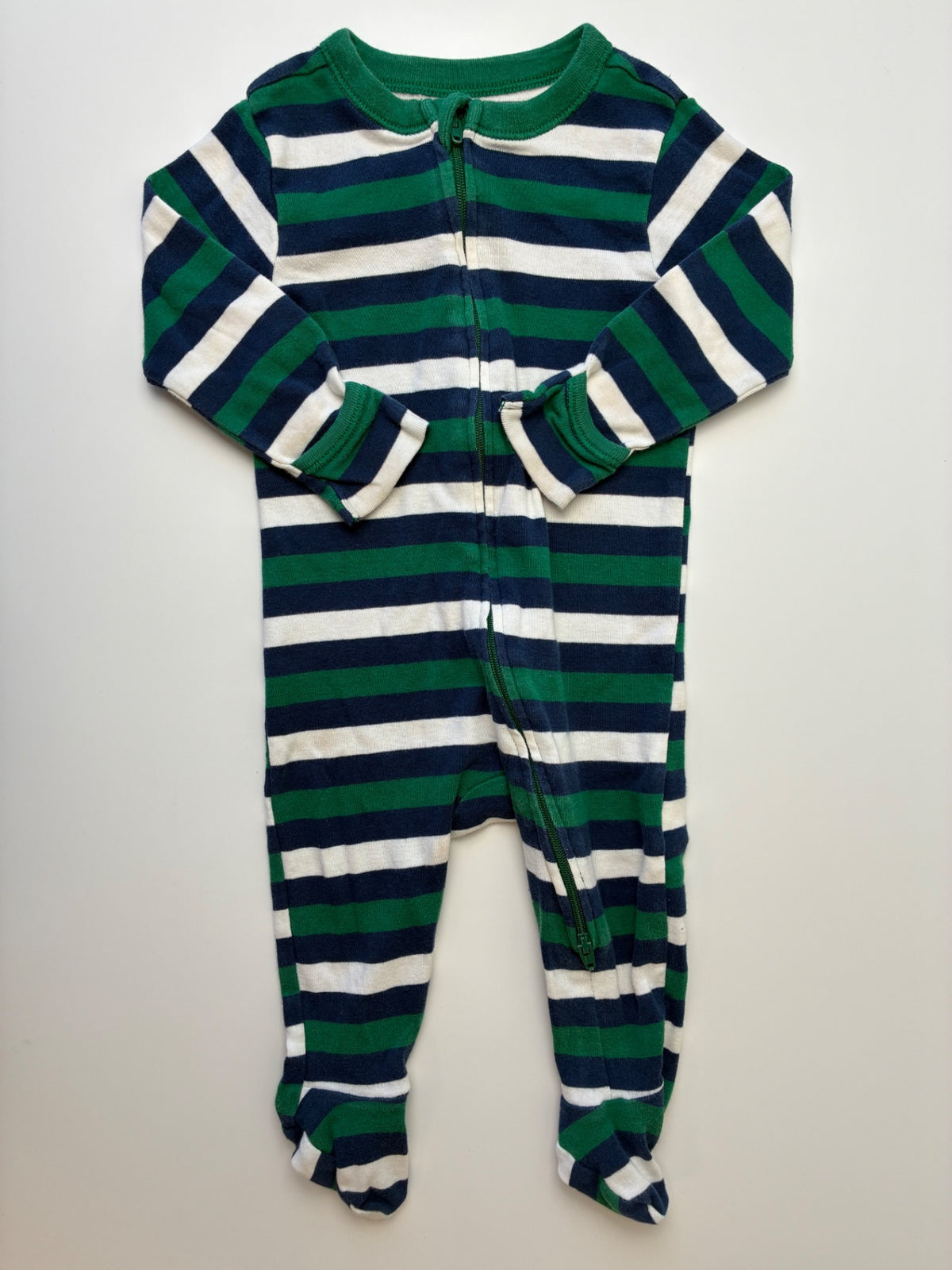 Old Navy Onesie - Green 100% Cotton Striped Footie | size 6 - 9 Months