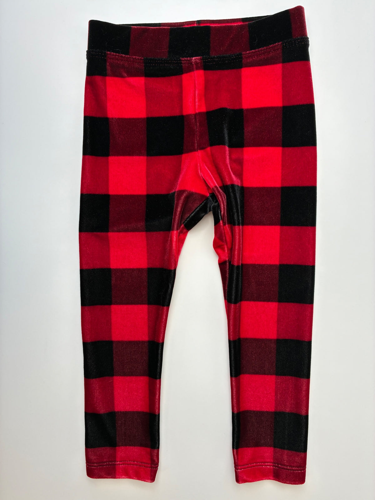 Crewcuts Leggings - Red Velour Buffalo Check | size 2T
