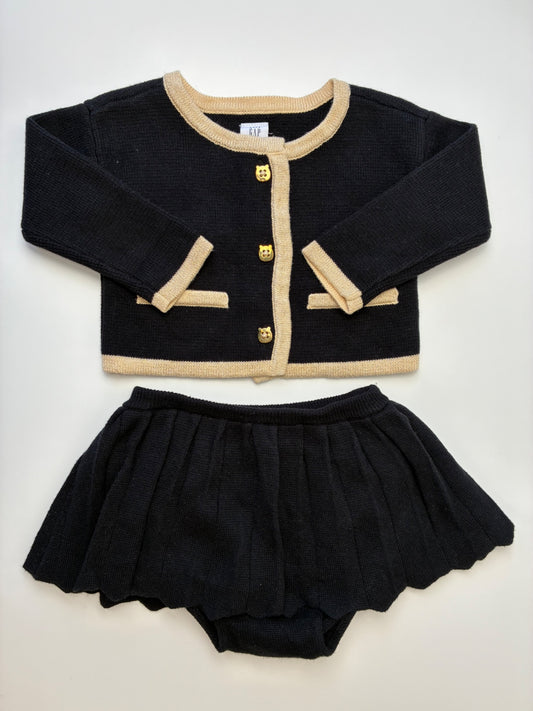 Baby Gap 2 Piece Ensemble - Black Cardigan + Pleated Skirt | size 6 - 12 Months