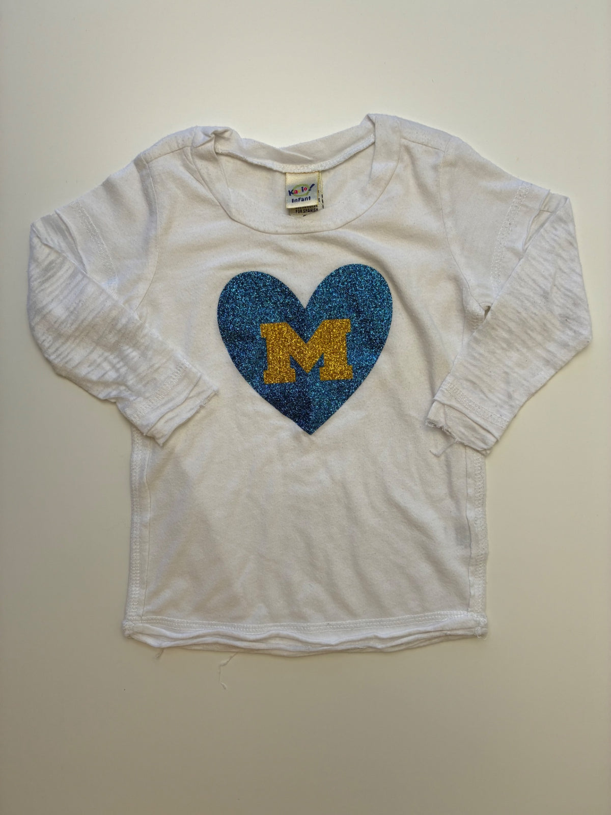 Kavio Long Sleeve T-Shirt - White Glitter Michigan Heart | size 6 Months