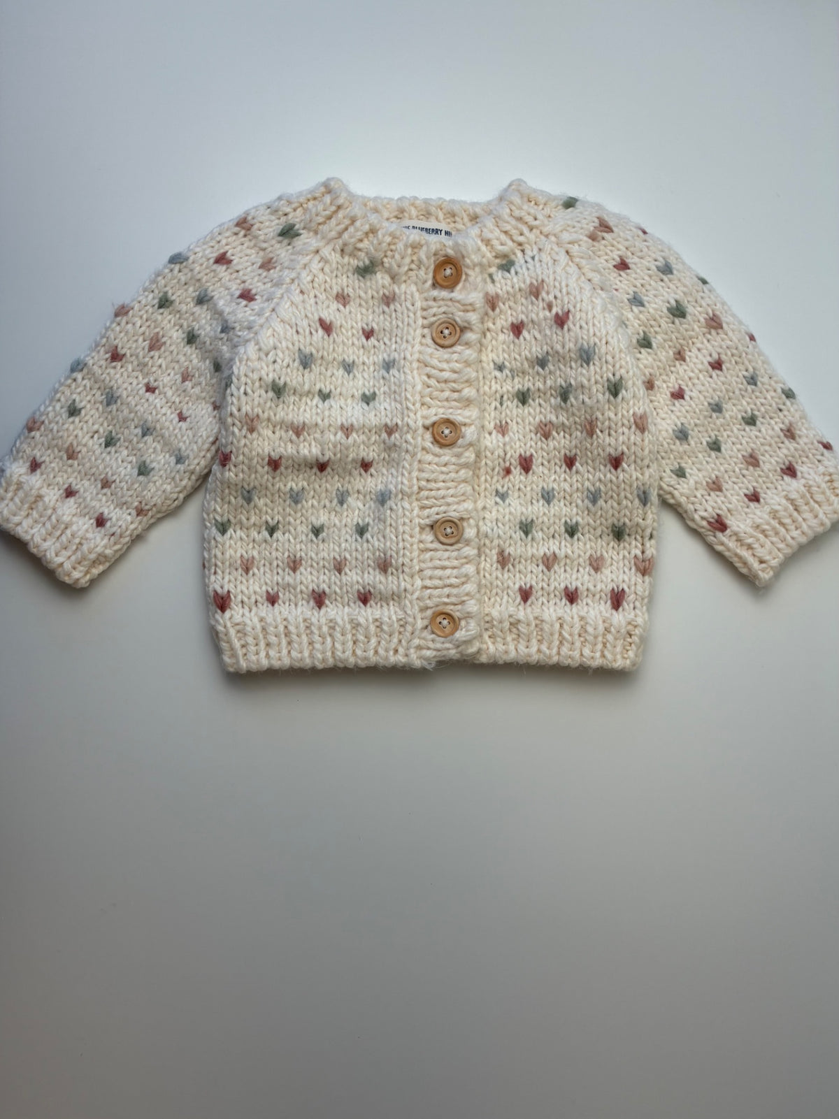 The Blueberry Hill Sweater - Cream Heart Pattern Cardigan | size 12 - 24 Months