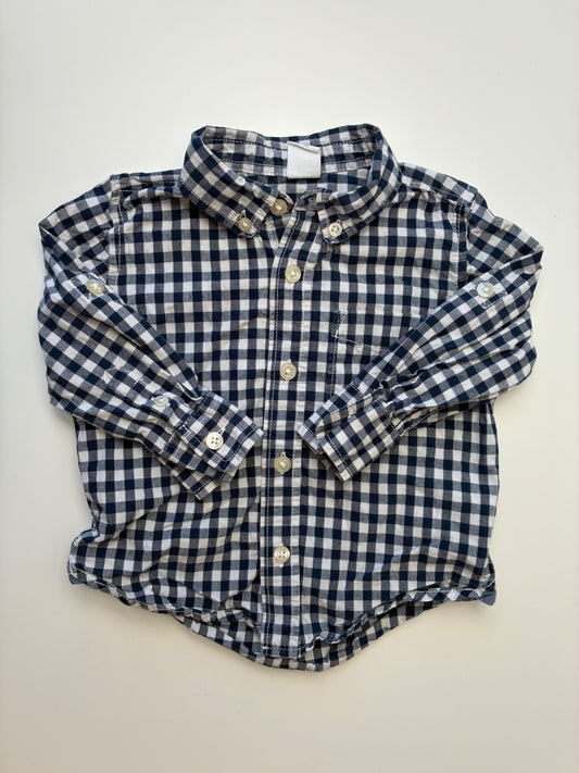 Baby Gap Shirt - Navy Blue Gingham Button Down | size 12 - 18 Months