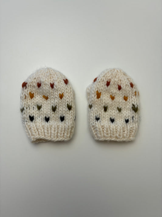 The Blueberry Hill Mittens - Cream Rainbow Hearts | size 3 - 6 Months