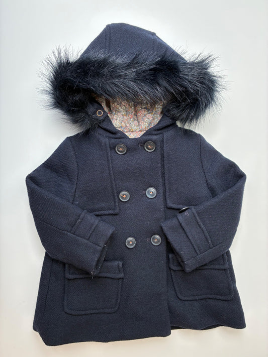Zara Coat - Navy Blue Fur Hood | size 12 - 18 Months