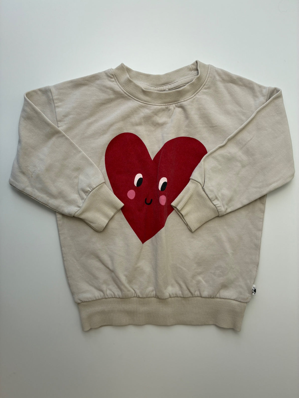 Lindex Sweatshirt - Tan Heart Graphic Crewneck | size 18 - 24 Months