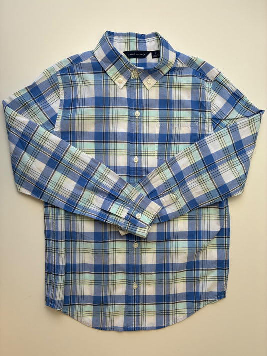 Janie and Jack Shirt - Blue 100% Cotton Plaid Button Down | size 8