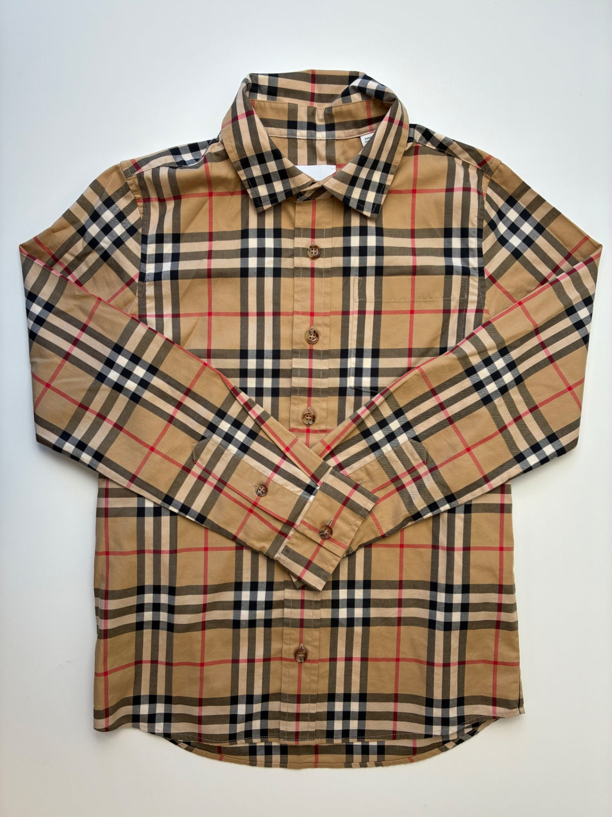 Burberry Shirt - Brown 100% Cotton Plaid Button Up | size 8
