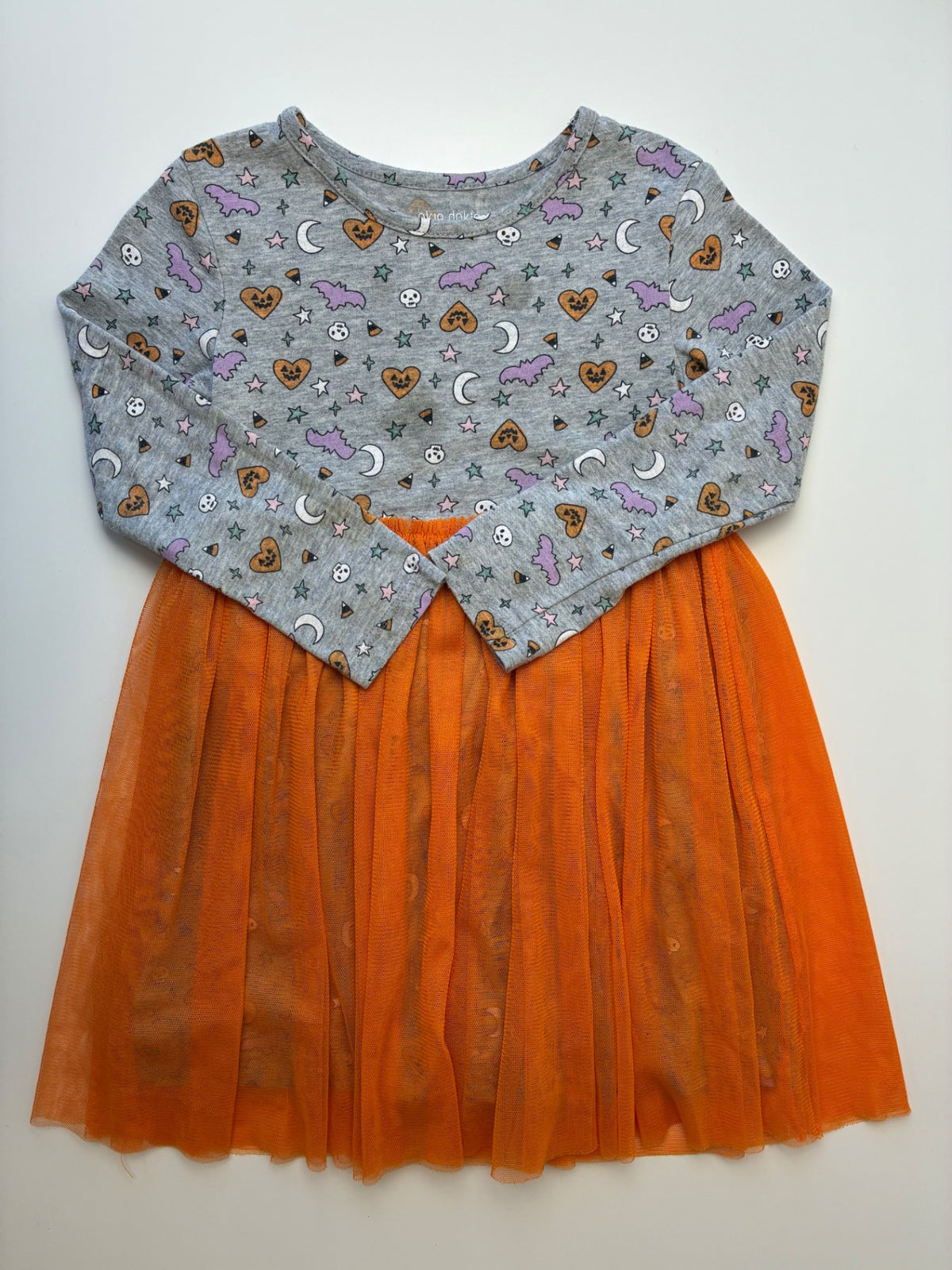 Okie Dokie Halloween Clothing - Orange Tulle Halloween Print Dress | size 4T
