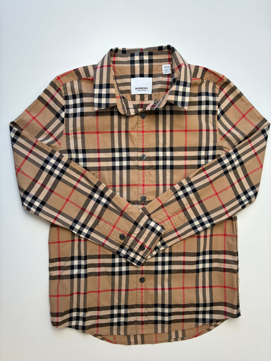 Burberry Shirt - Brown 100% Cotton Plaid Button Up | size 8