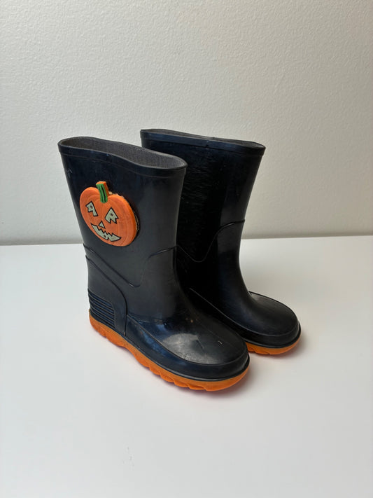 Dandelion Kids Halloween Clothing - Black Jack-O-Lantern Rain Boots | size Shoe 9