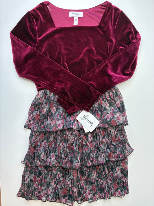 Speechless Kids Dress - Red Velour + Tiered Floral | size 10