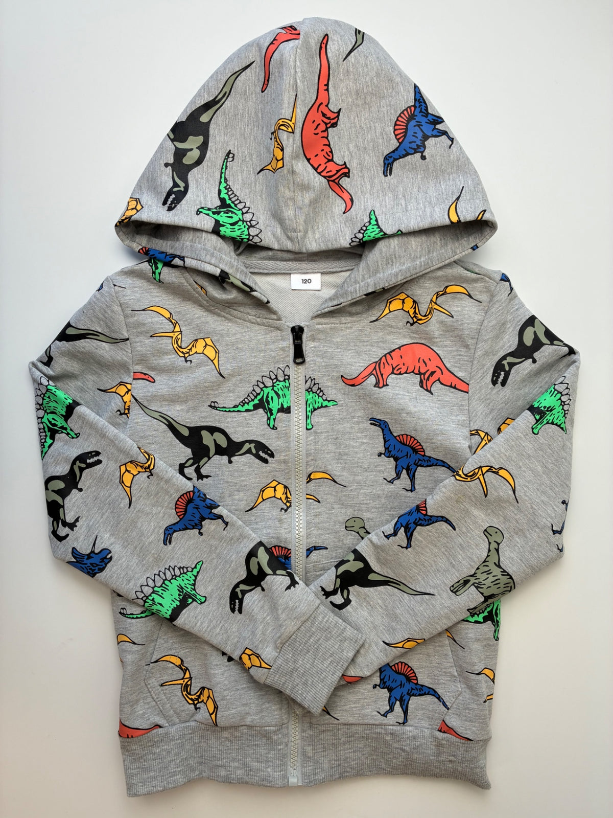 Dandelion Kids Sweatshirt - Gray Dinosaur Zip Up Hoodie | size 6/7