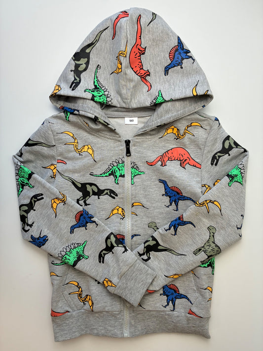Dandelion Kids Sweatshirt - Gray Dinosaur Zip Up Hoodie | size 6/7