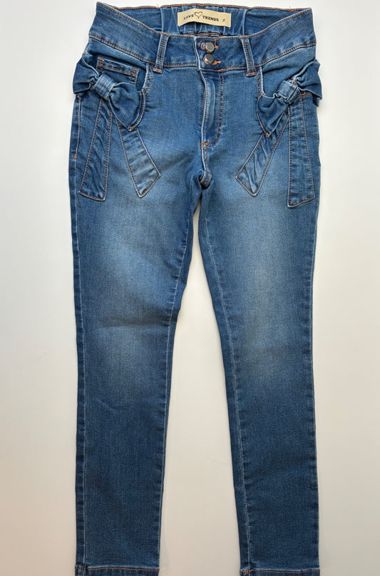 Love Trends Jeans - Blue Skinny Stretch Bow Pocket (Adult Size 3) | size Women's 3
