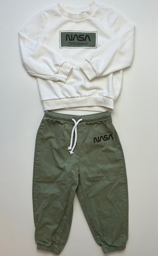 Shein 2 Piece Ensemble - Green Nasa Crewneck + Pants | size 18 - 24 Months