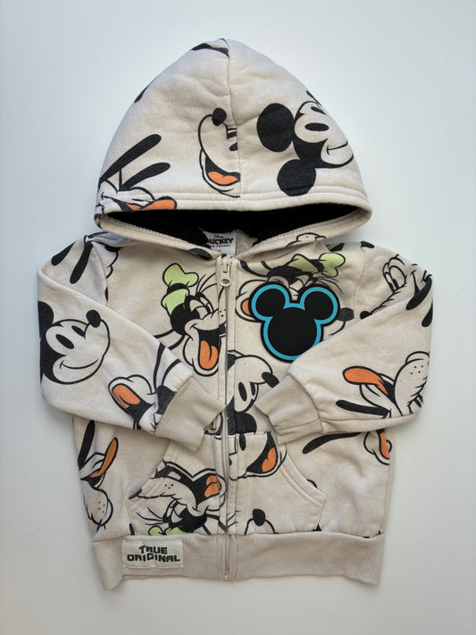 Disney Sweatshirt - Tan Mickey + Goofy Zip Up Hoodie | size 3T