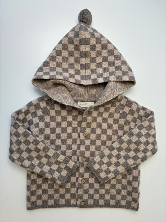 Rylee + Cru Sweater - Tan Checkered Knit Hoodie | size 2T/3T