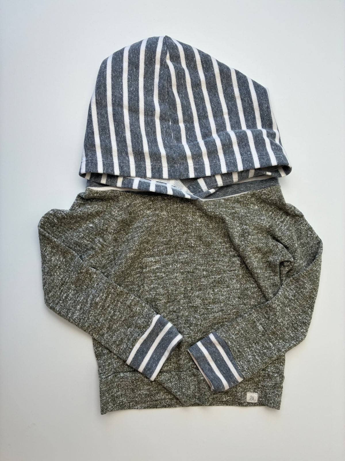 Lulu + Roo Sweatshirt - Green Knit + Striped Hoodie | size 2T