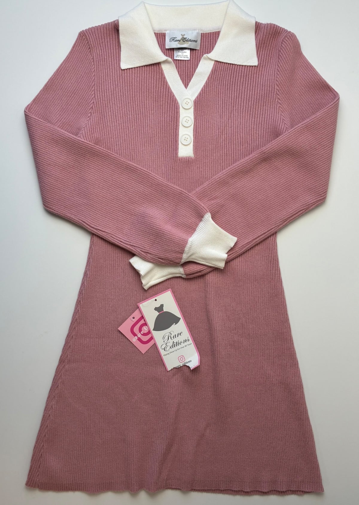 Rare Editions Dress - Pink Knit w/ Collar | size 12