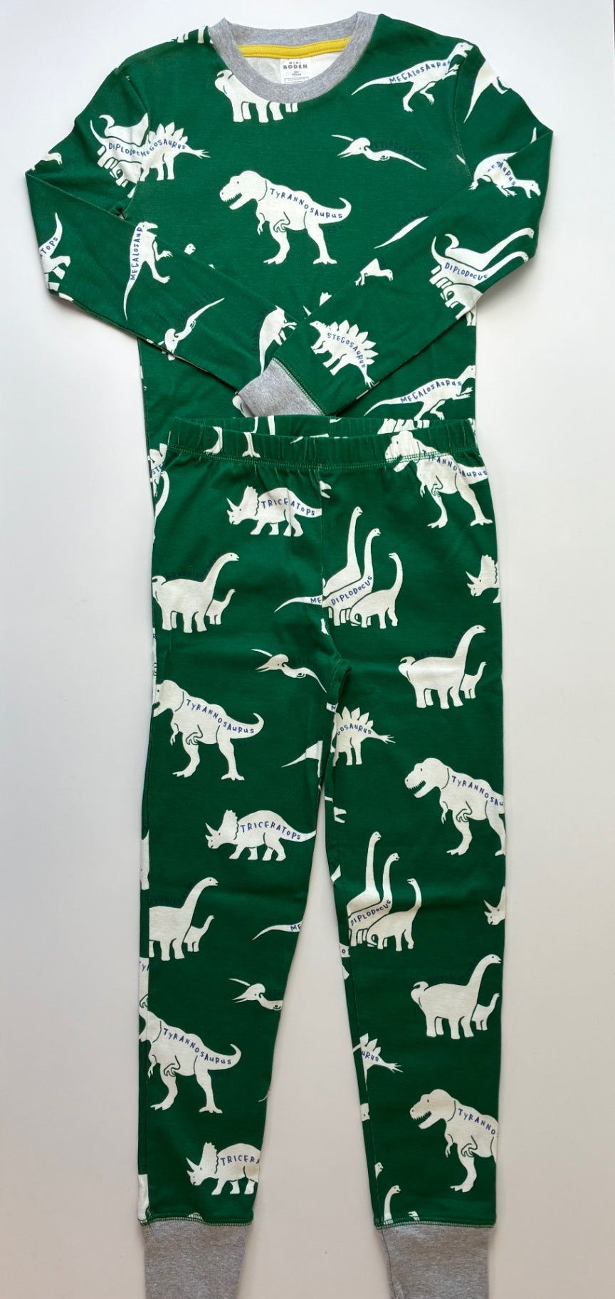 Mini Boden 2 Piece Ensemble - Green 100% Cotton Dinosaur Pajamas | size 10