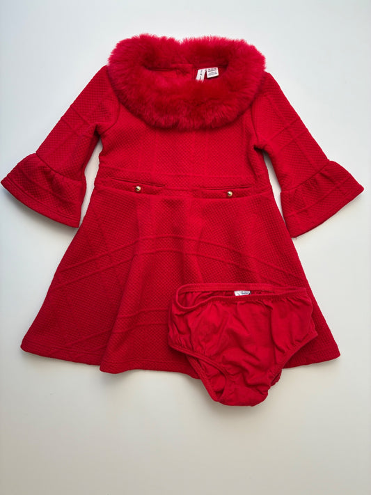 Janie and Jack Dress - Red Fur Collar + Bloomers | size 18 - 24 Months