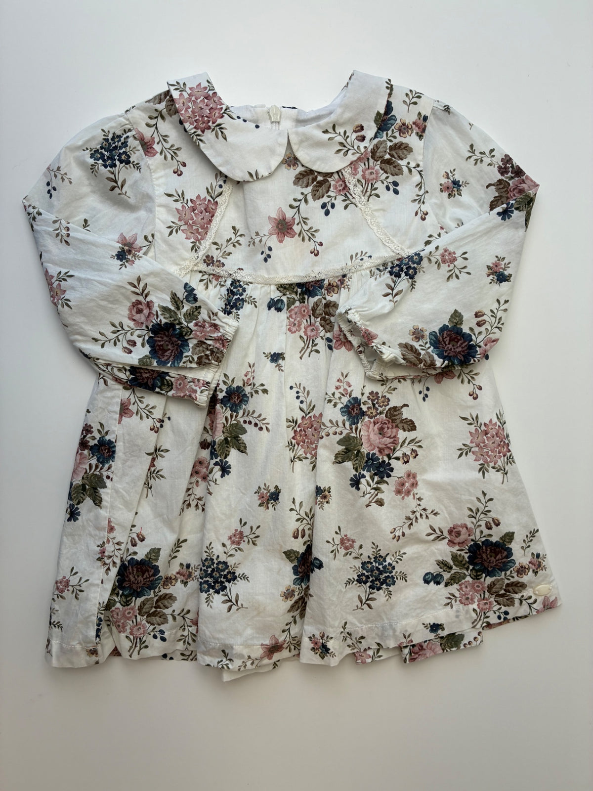 Tartine et Chocolat Dress - White 100% Cotton Floral Long Sleeve | size 2T