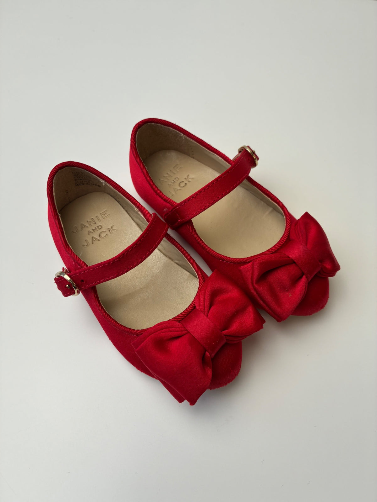 Janie and Jack Shoes - Red Satin Bow Mary Jane | size Shoe 5