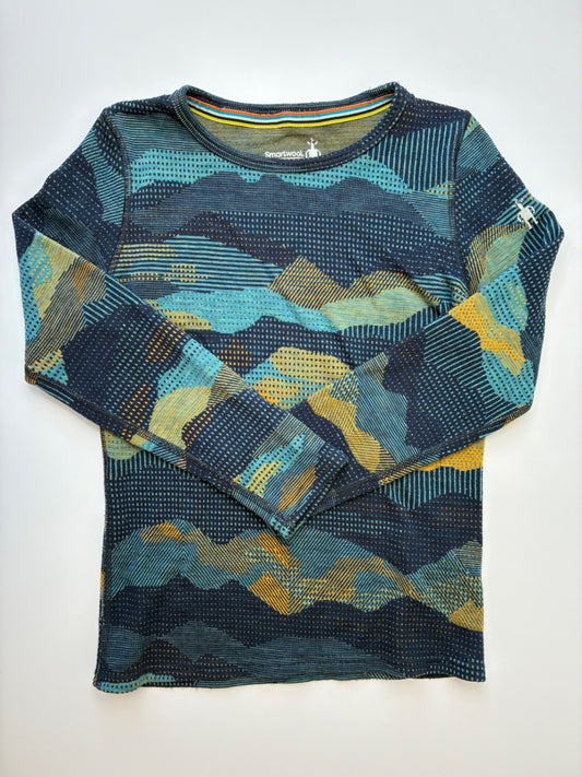 Smartwool Long Sleeve T-Shirt - Multicolor 100% Merino Wool Abstract Landscape | size 9/10